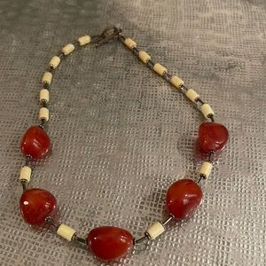 Beautiful thick bead necklace 18 inches long in the amber and celadon color